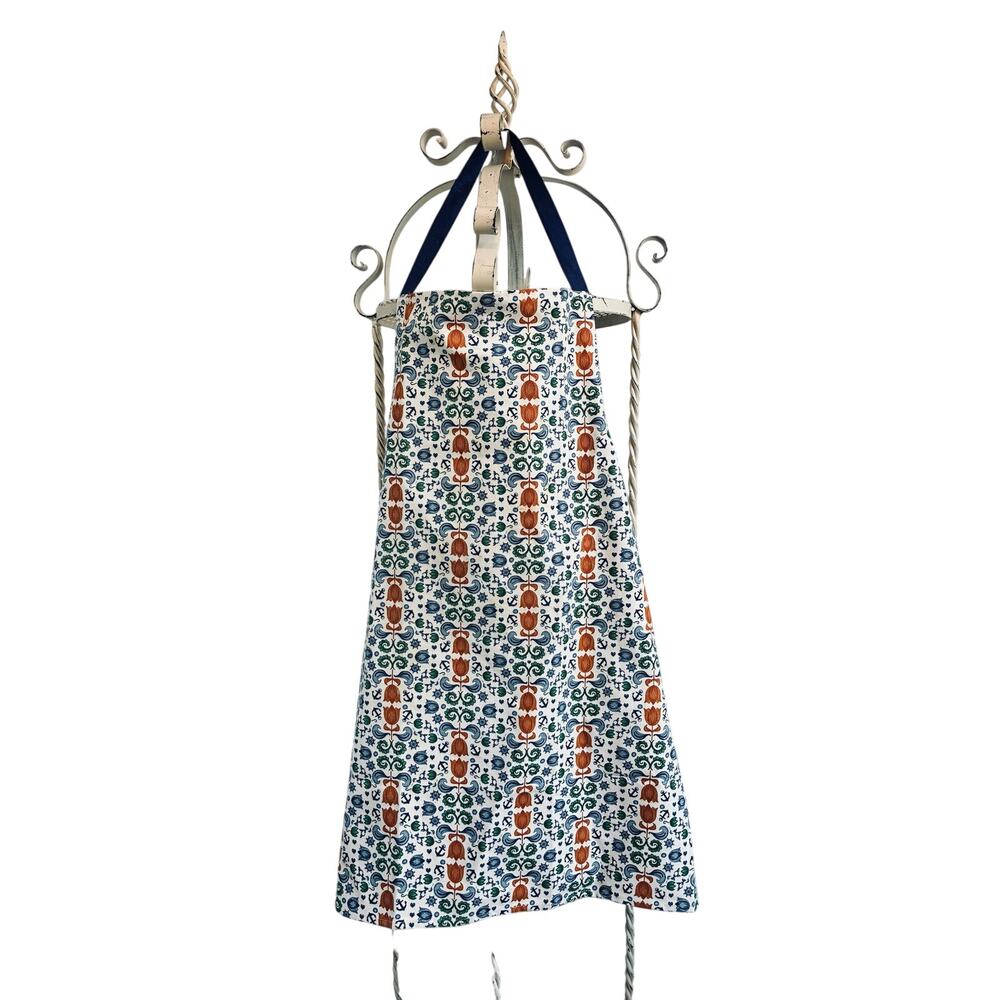 Holland America Apron Dutch Design Rust Tulips Blue Hearts Anchors Tie Back